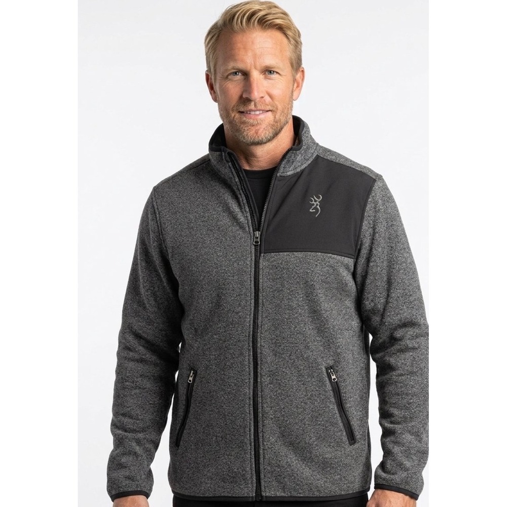 Browning Mens Full Zip Sherpa Lined Sweater Fleece Jacket Grey Buckmark Large